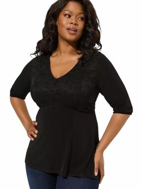Torrid Women’s Studio Knit Lace V-Neck Babydoll Top Black Size 6X NEW/NWT